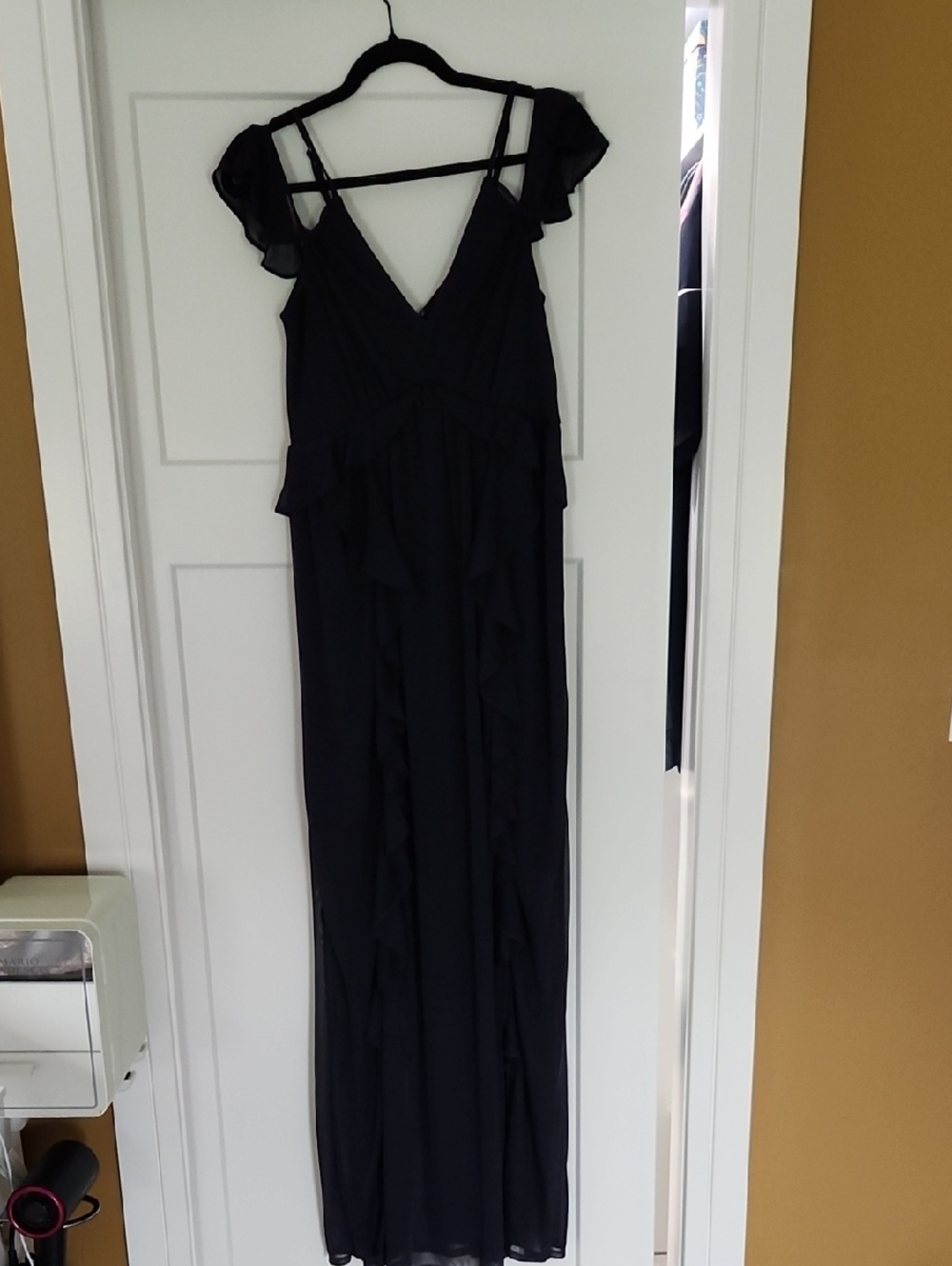 Express Black Ruffle Strap Maxi Dress